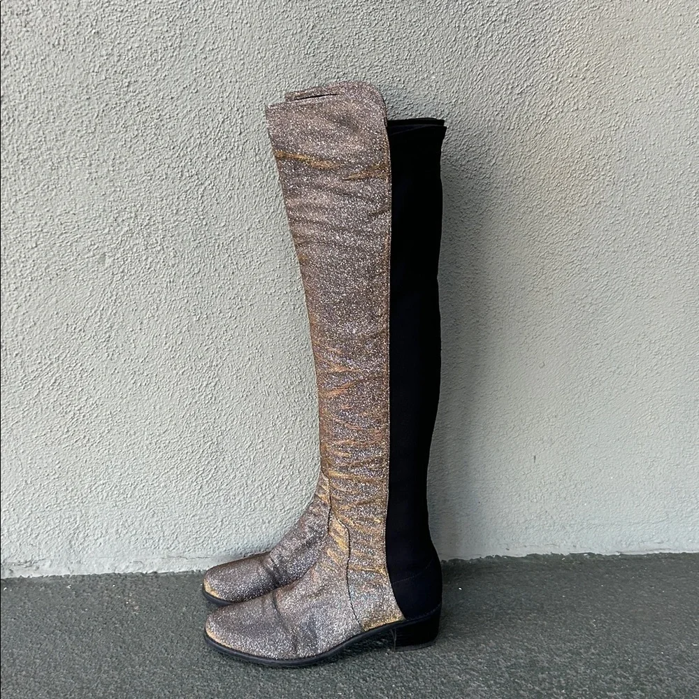 Suart Weitzman 5050 Reserve Metallic Over the Knee Boot Pyrite Glitter Sz 8